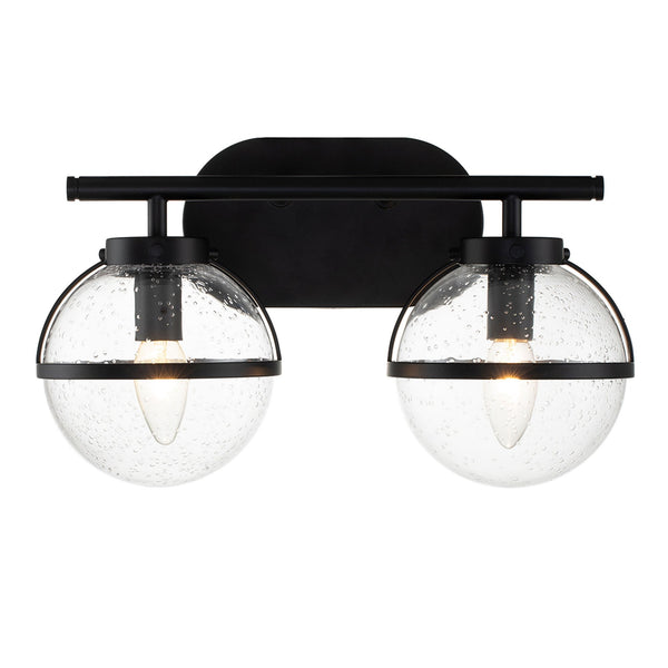 Hollis IP44 Twin Wall Light in Black with Clear Seeded Glass