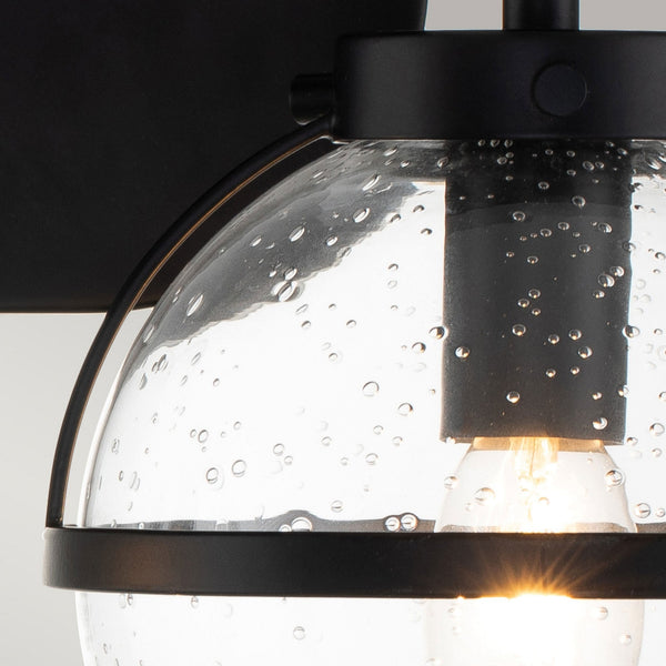 Hollis IP44 Twin Wall Light in Black with Clear Seeded Glass