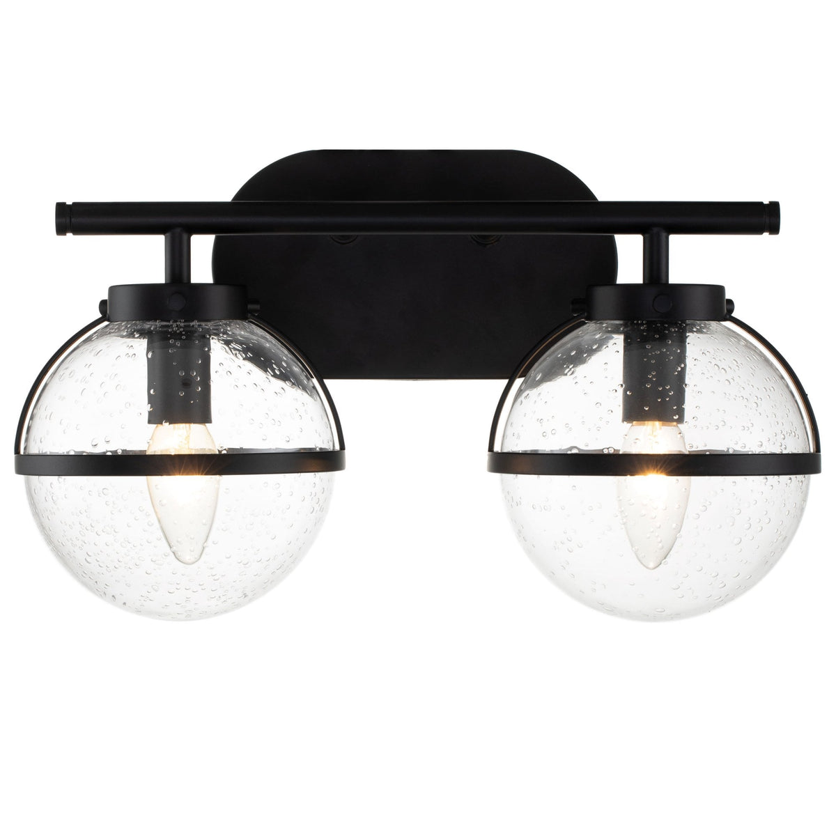 Hollis IP44 Twin Wall Light in Black with Clear Seeded Glass