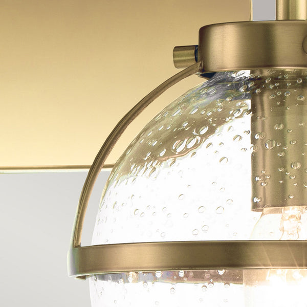 Hollis IP44 Twin Wall Light in Heritage Brass with Clear Seeded Glass