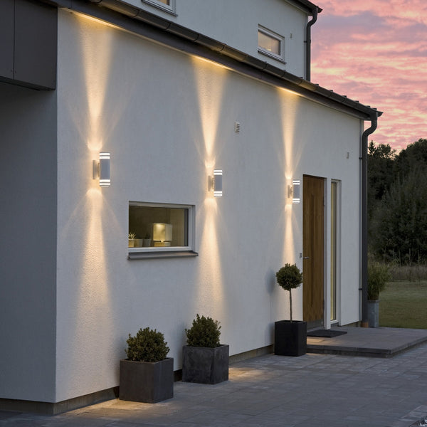 Modena Double Banded Outdoor IP44 Twin GU10 Wall Light in White