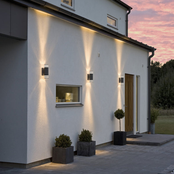 Modena Double Banded Outdoor IP44 Twin GU10 Wall Light in Black