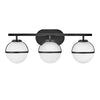 Hollis IP44 Triple Wall Light in Black with Opal Glass