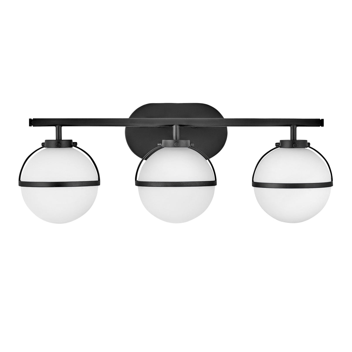 Hollis IP44 Triple Wall Light in Black with Opal Glass