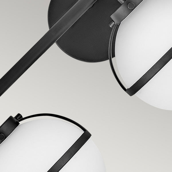 Hollis IP44 Triple Wall Light in Black with Opal Glass