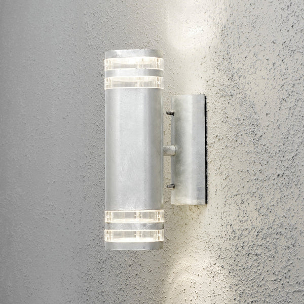 Modena Double Banded Outdoor IP44 Twin GU10 Wall Light in Galvanised