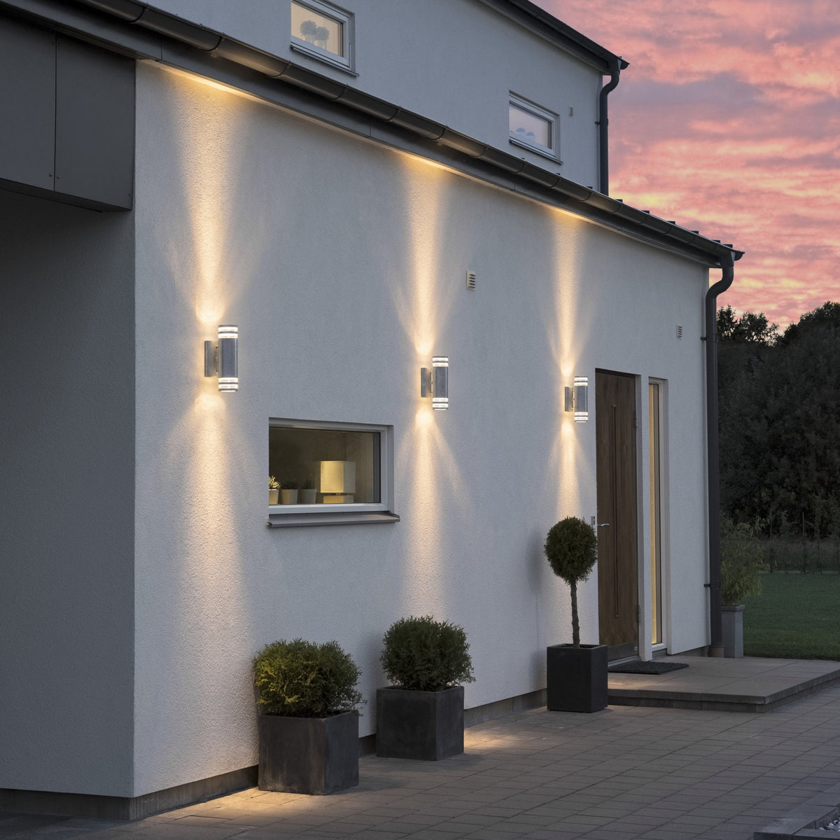 Modena Double Banded Outdoor IP44 Twin GU10 Wall Light in Galvanised