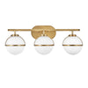 Hollis IP44 Triple Wall Light in Heritage Brass with Opal Glass