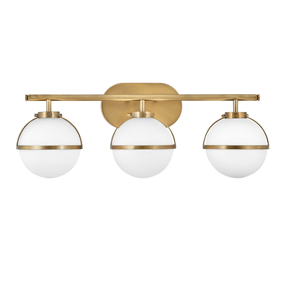 Hollis IP44 Triple Wall Light in Heritage Brass with Opal Glass