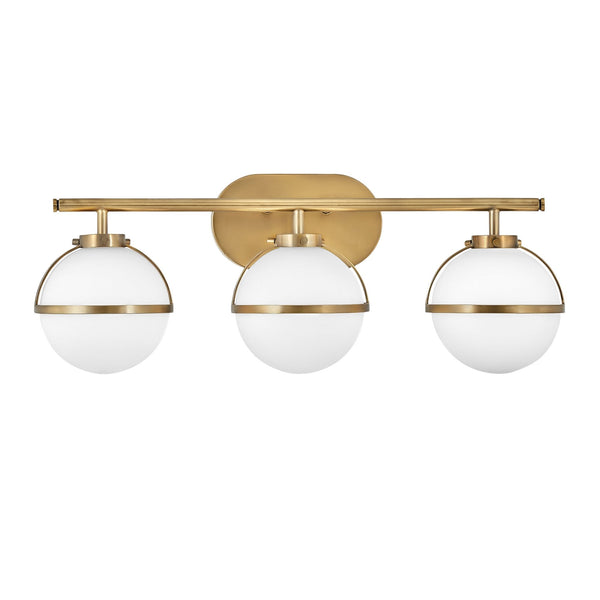 Hollis IP44 Triple Wall Light in Heritage Brass with Opal Glass
