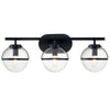 Hollis IP44 Triple Wall Light in Black with Clear Seeded Glass