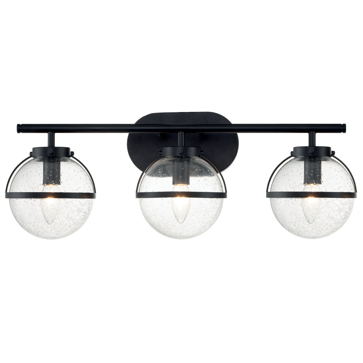 Hollis IP44 Triple Wall Light in Black with Clear Seeded Glass