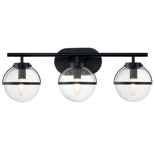 Hollis IP44 Triple Wall Light in Black with Clear Seeded Glass