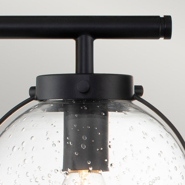 Hollis IP44 Triple Wall Light in Black with Clear Seeded Glass