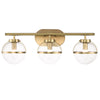 Hollis IP44 Triple Wall Light in Heritage Brass with Clear Seeded Glass