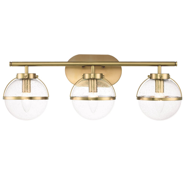 Hollis IP44 Triple Wall Light in Heritage Brass with Clear Seeded Glass