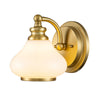 Ainsley IP44 Single Wall Light in Brushed Brass with Opal Glass