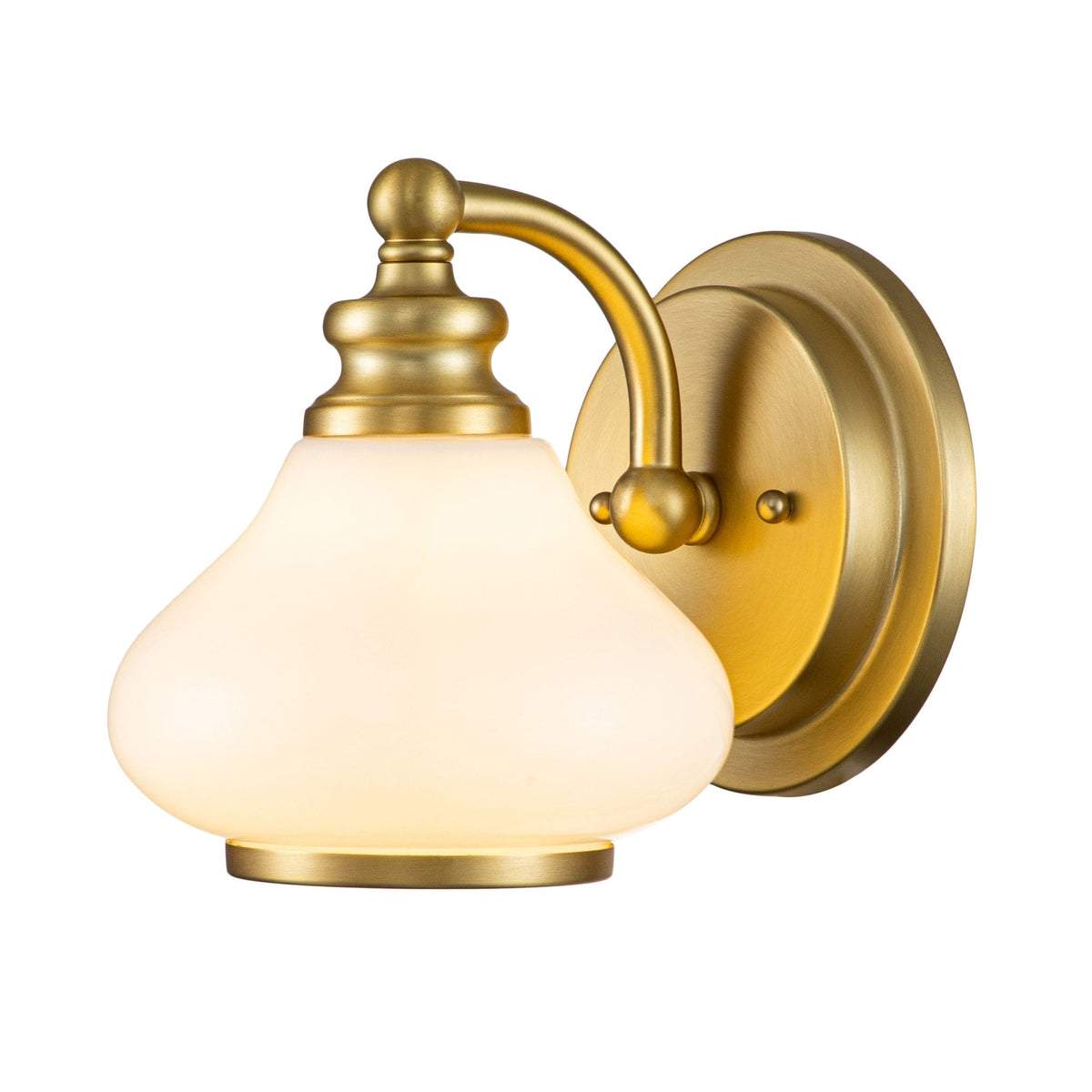 Ainsley IP44 Single Wall Light in Brushed Brass with Opal Glass