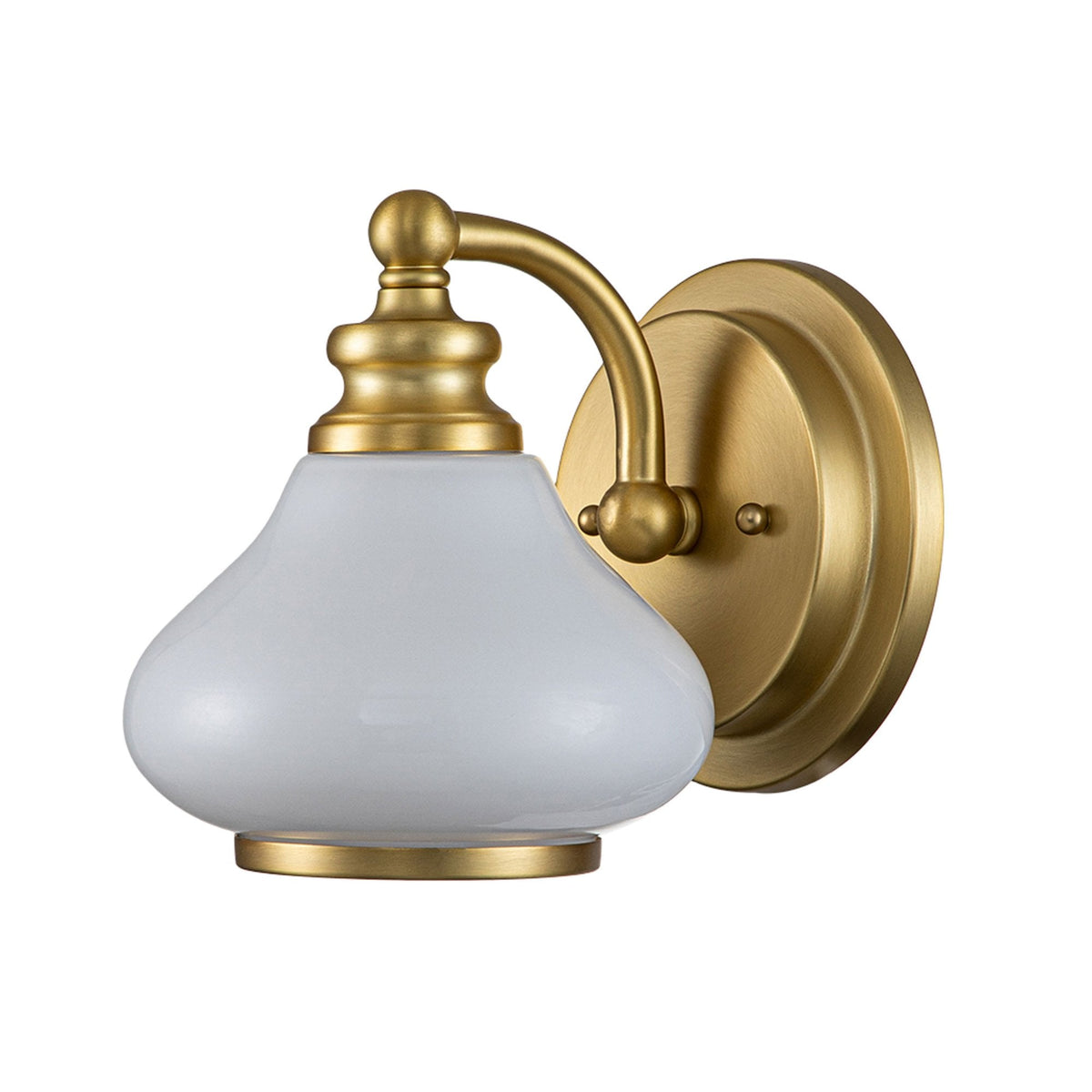 Ainsley IP44 Single Wall Light in Brushed Brass with Opal Glass