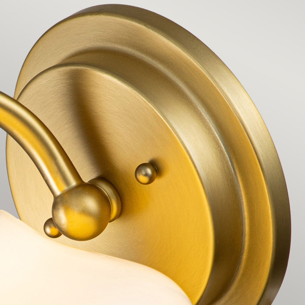 Ainsley IP44 Single Wall Light in Brushed Brass with Opal Glass