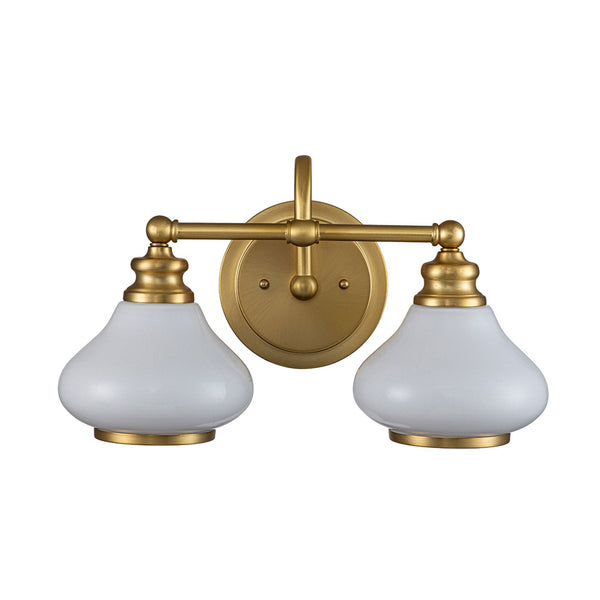 Ainsley IP44 Twin Wall Light in Brushed Brass with Opal Glass