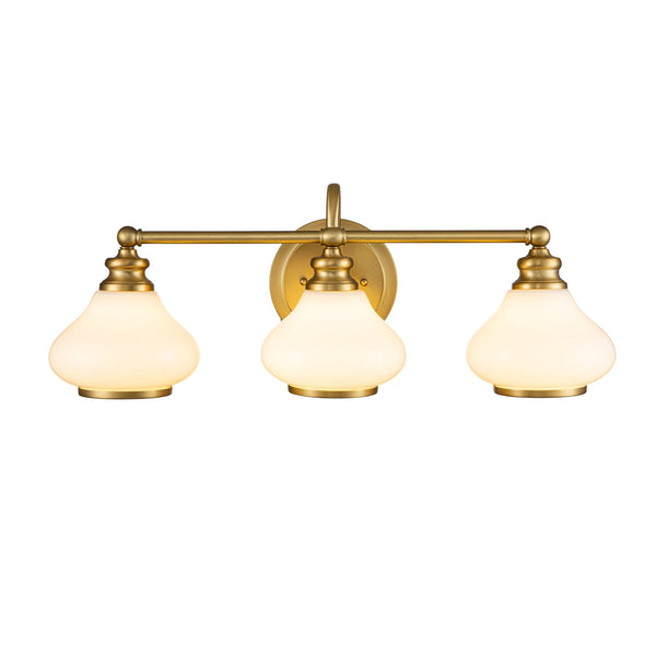 Ainsley IP44 Triple Wall Light in Brushed Brass with Opal Glass