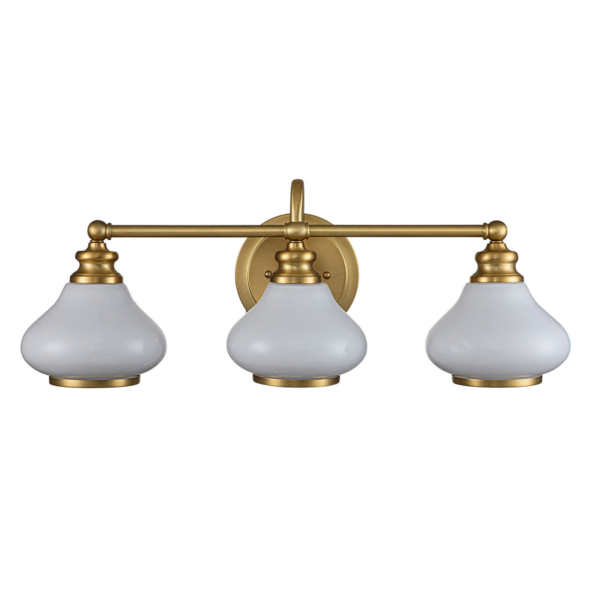 Ainsley IP44 Triple Wall Light in Brushed Brass with Opal Glass