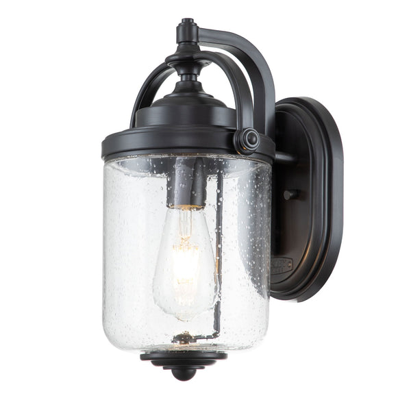 Willoughby Coastal Small Wall Light in Oil Rubbed Bronze with Clear Seeded Glass