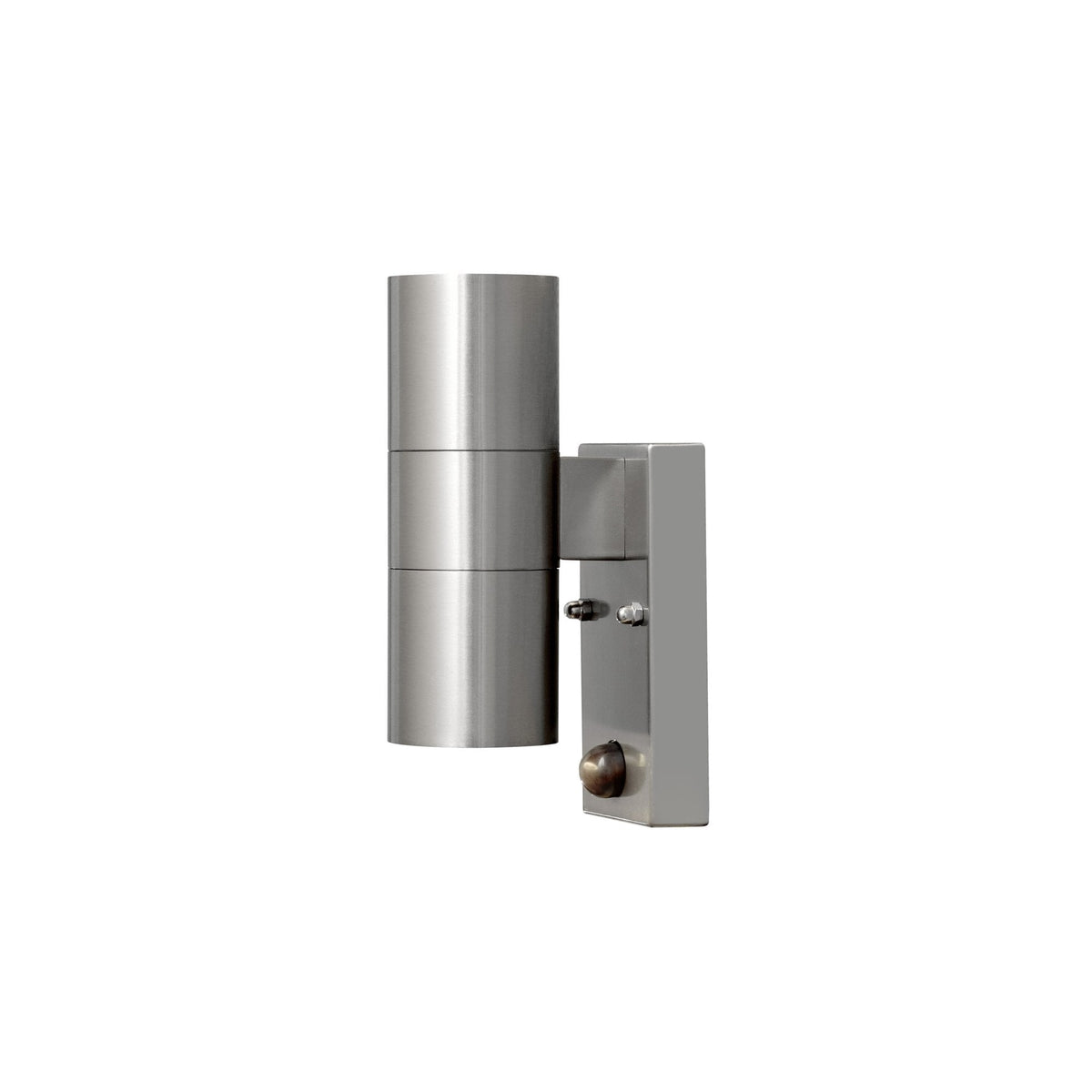 Modena PIR IP44 Outdoor Twin GU10 Wall Light in Brushed Stainless Finish