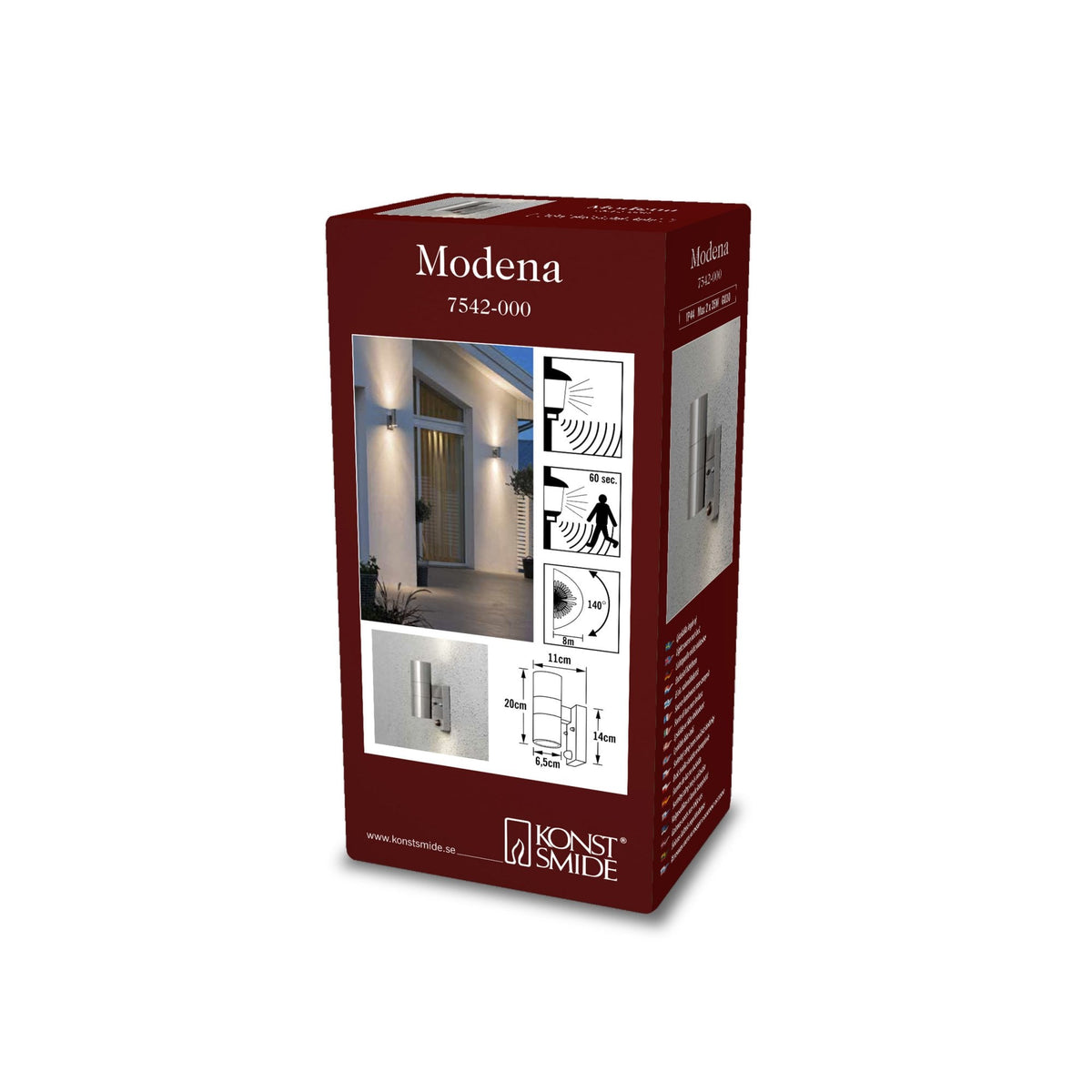 Modena PIR IP44 Outdoor Twin GU10 Wall Light in Brushed Stainless Finish
