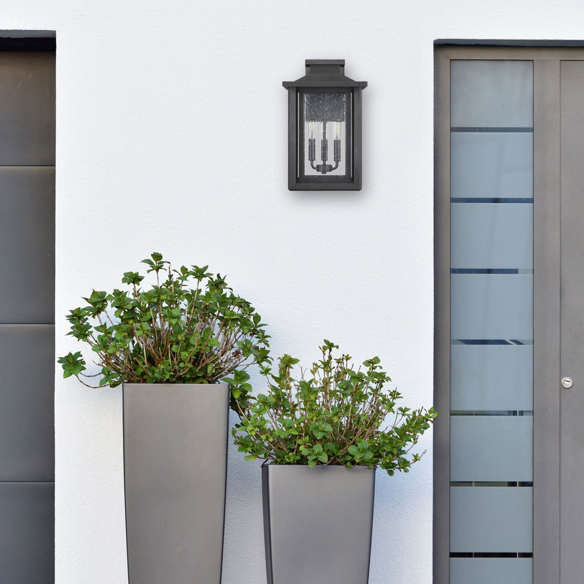 Wakefield Coastal Large Wall Light in Earth Black with Clear Seeded Glass