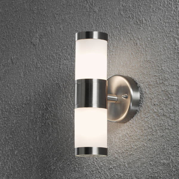 Modena Outdoor IP44 Twin G9 Wall Light in Brushed Stainless Steel