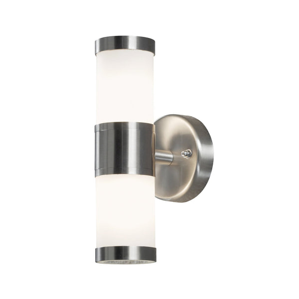 Modena Outdoor IP44 Twin G9 Wall Light in Brushed Stainless Steel