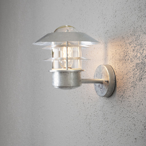 Modena Helsingborg IP44 Outdoor E27 Upwards Wall Light in Galvanised Finished