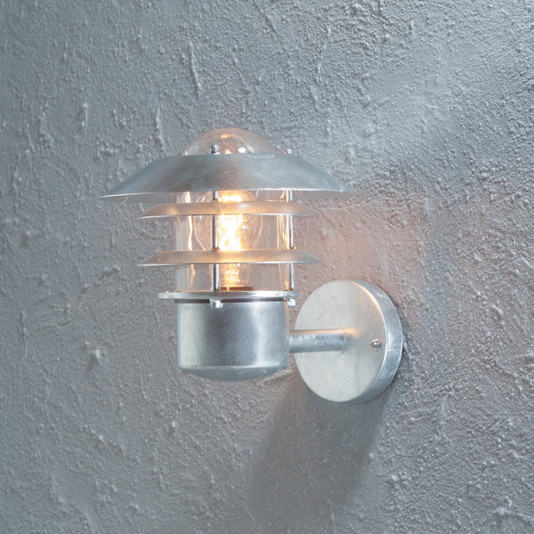 Modena Helsingborg IP44 Outdoor E27 Upwards Wall Light in Galvanised Finished