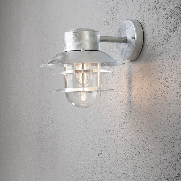 Modena Helsingborg IP44 Outdoor E27 Downwards Wall Light in Galvanised Finished