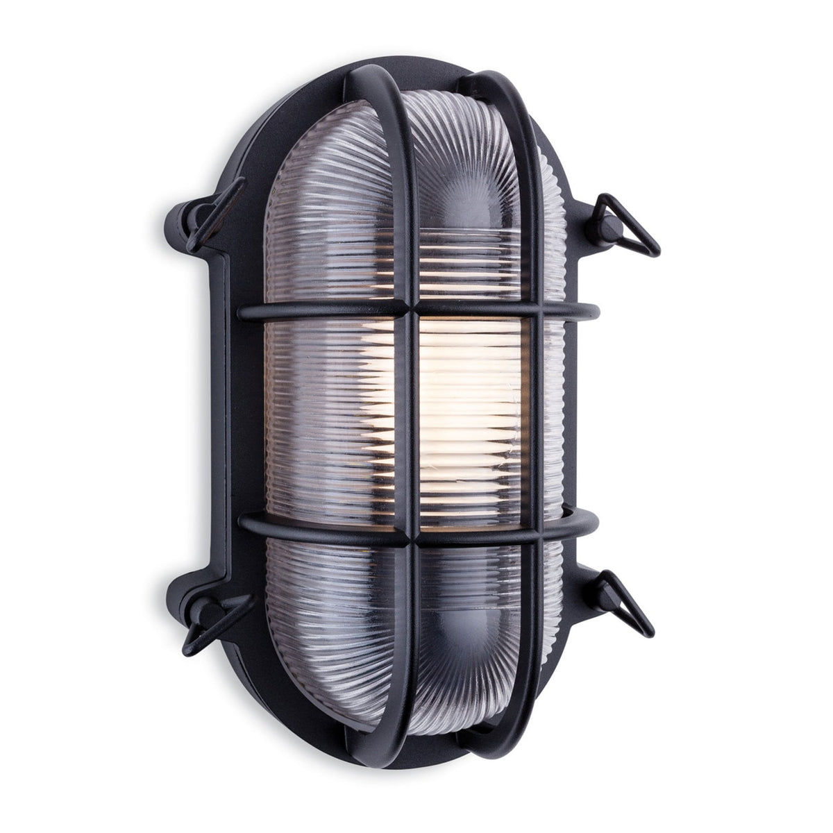 Turin Cage IP65 Oval Bulkhead Wall Light in Black