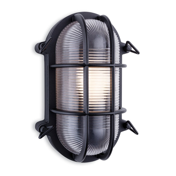 Turin Cage IP65 Oval Bulkhead Wall Light in Black