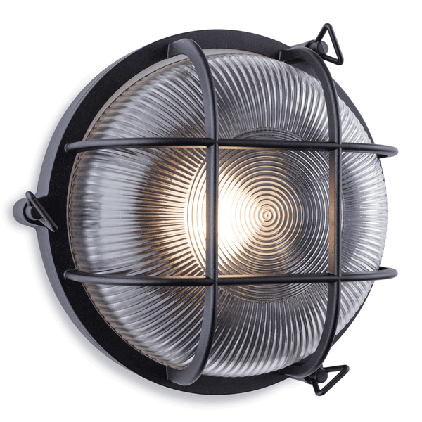 Turin Cage IP65 Round Bulkhead Wall Light in Black