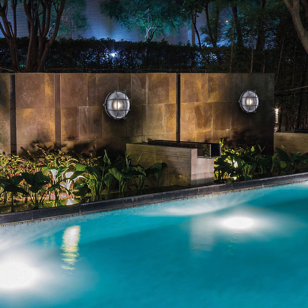 Turin Cage IP65 Round Bulkhead Wall Light in Black