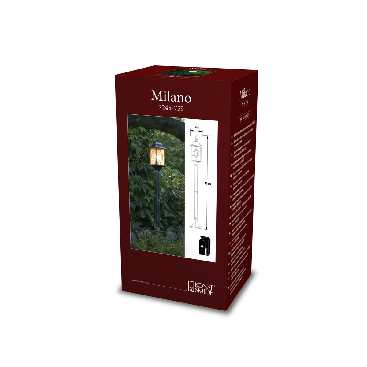 Milano IP43 Outdoor E27 Post Light In Blackened Silver