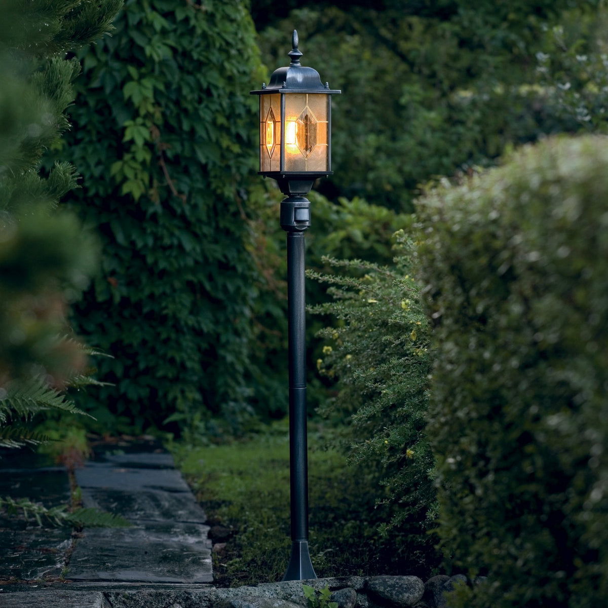 Milano IP43 Outdoor PIR Motion Sensor E27 Post Light In Blackened Silver