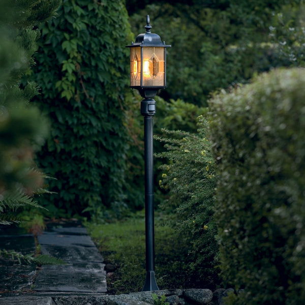 Milano IP43 Outdoor PIR Motion Sensor E27 Post Light In Blackened Silver