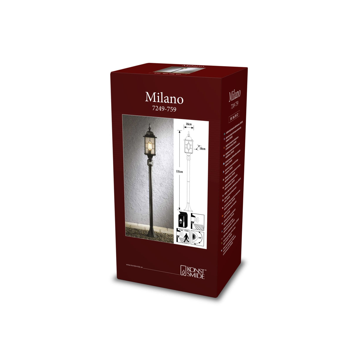 Milano IP43 Outdoor PIR Motion Sensor E27 Post Light In Blackened Silver