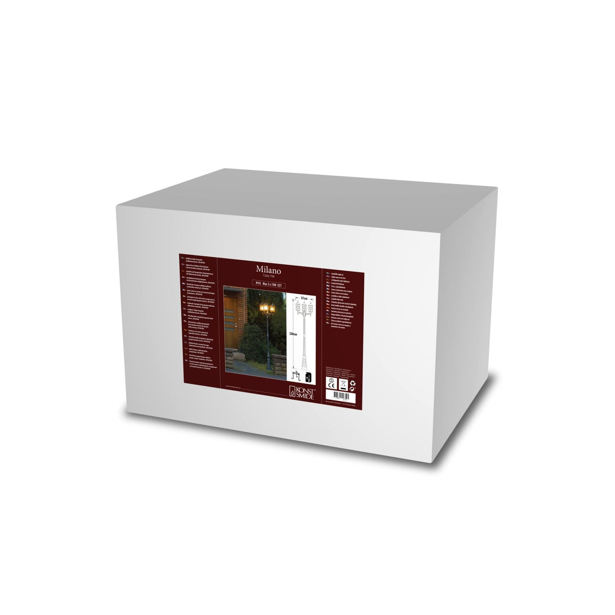 Milano IP43 Outdoor Three Lantern E27 Tall Post Light In Blackened Silver