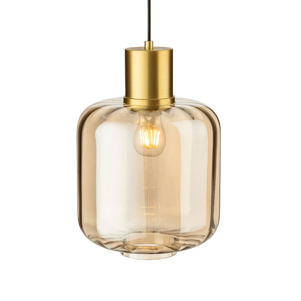 Eton Pendant Light in Brushed Brass with Amber Glass