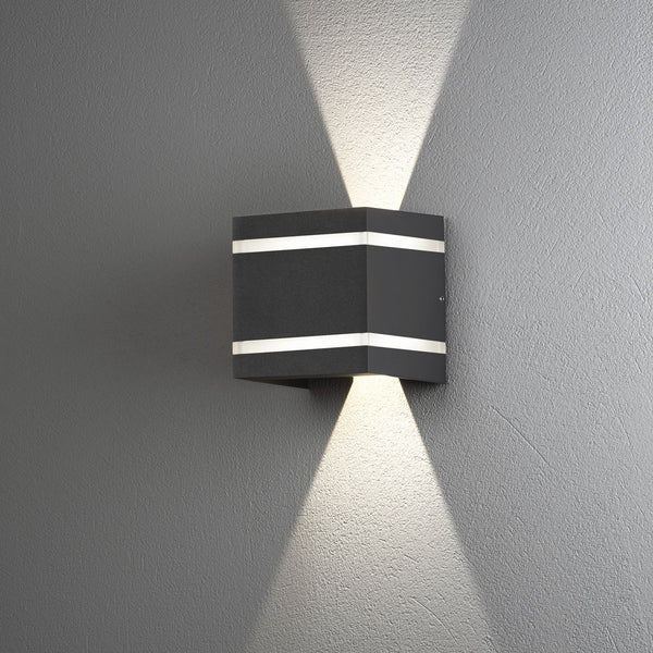 Cremona Banded IP54 Twin Adjustable Beam 6w LED Wall Light in Dark Grey