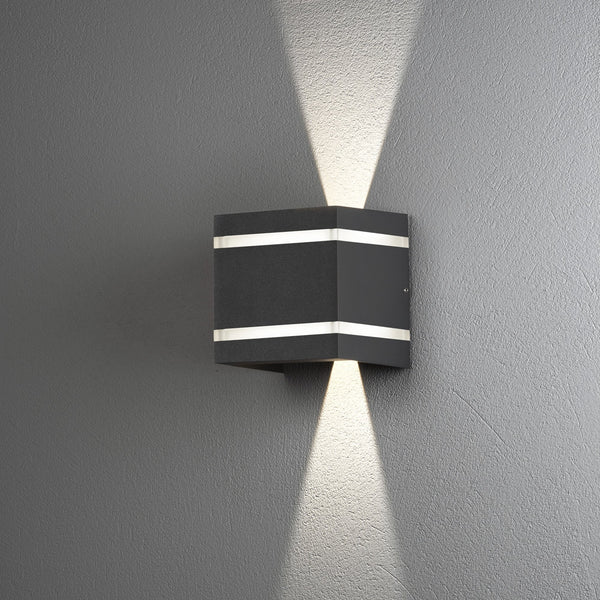 Cremona Banded IP54 Twin Adjustable Beam 6w LED Wall Light in Dark Grey