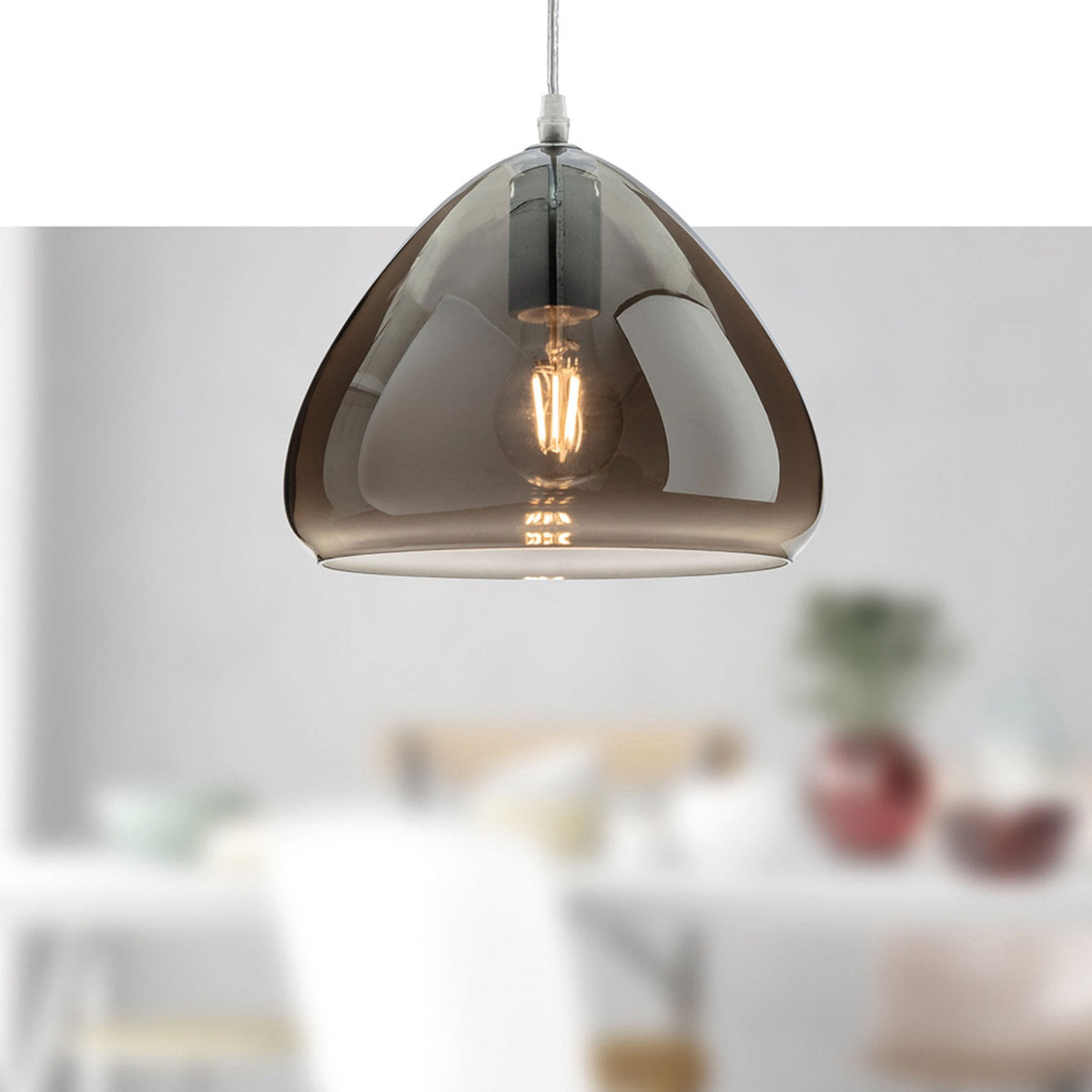Willis Small Pendant Light in Chrome with Smoked Glass