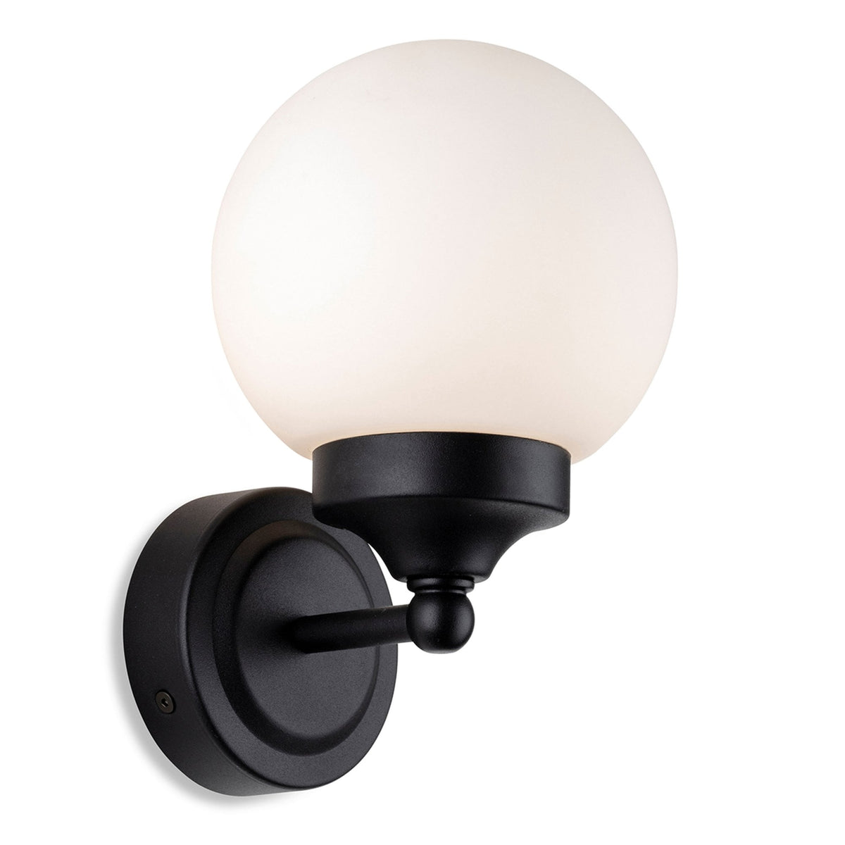 Louis IP44 Bathroom Wall Light in Black with Opal White Glass